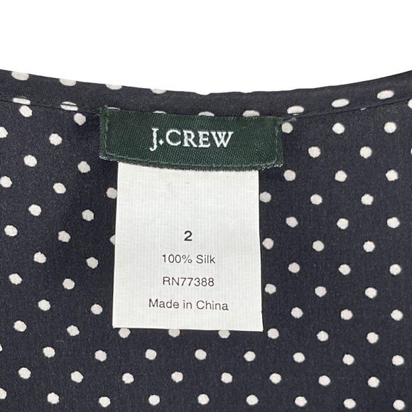 J Crew 100% Silk Polka Dot Pleated Sleeveless Blouse Women 2 Black White 80324 - Picture 4 of 5